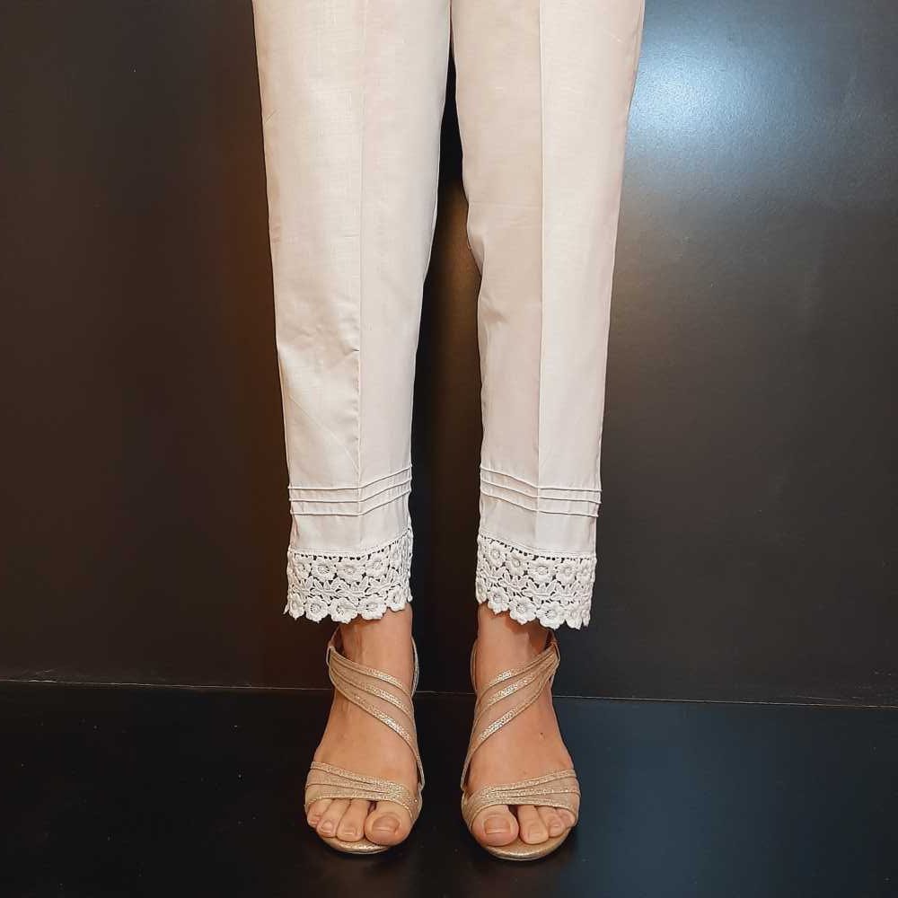 Desi Sandook  Beige Lace Detailing Trouser  Desi Sandook  Premium   Authentic Ethnic Lifestyle Brand