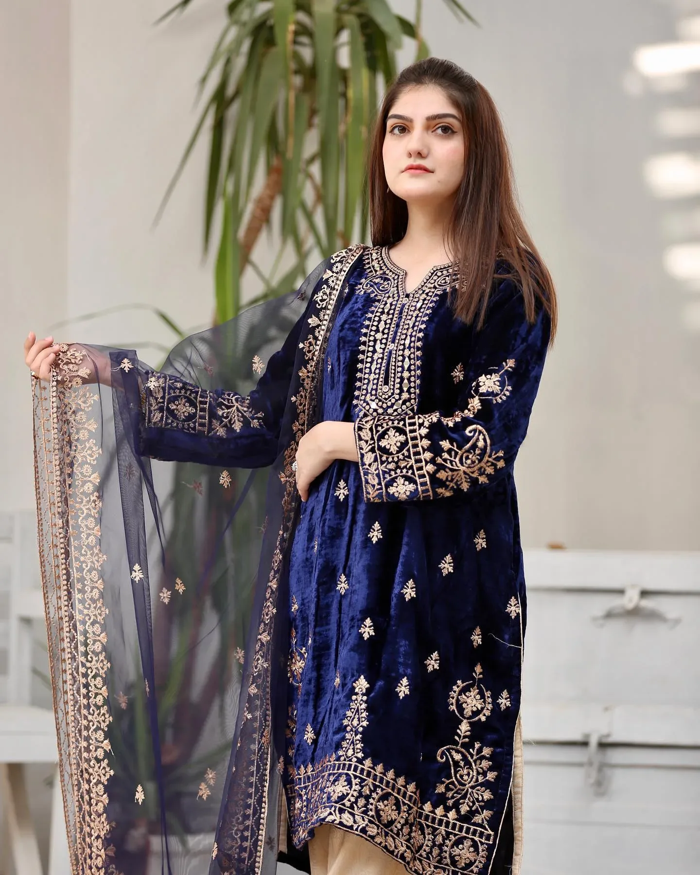 Beige Heavy Festive Special Embroidered Work Pakistani Style Pant Suit -  Indian Heavy Anarkali Lehenga Gowns Sharara Sarees Pakistani Dresses in USA/ UK/Canada/UAE - IndiaBoulevard