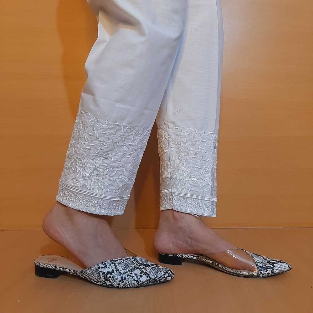 WHITE PASTE COTTON PANTS - T1125 - L | Women trousers design, Womens pants  design, Trousers pattern