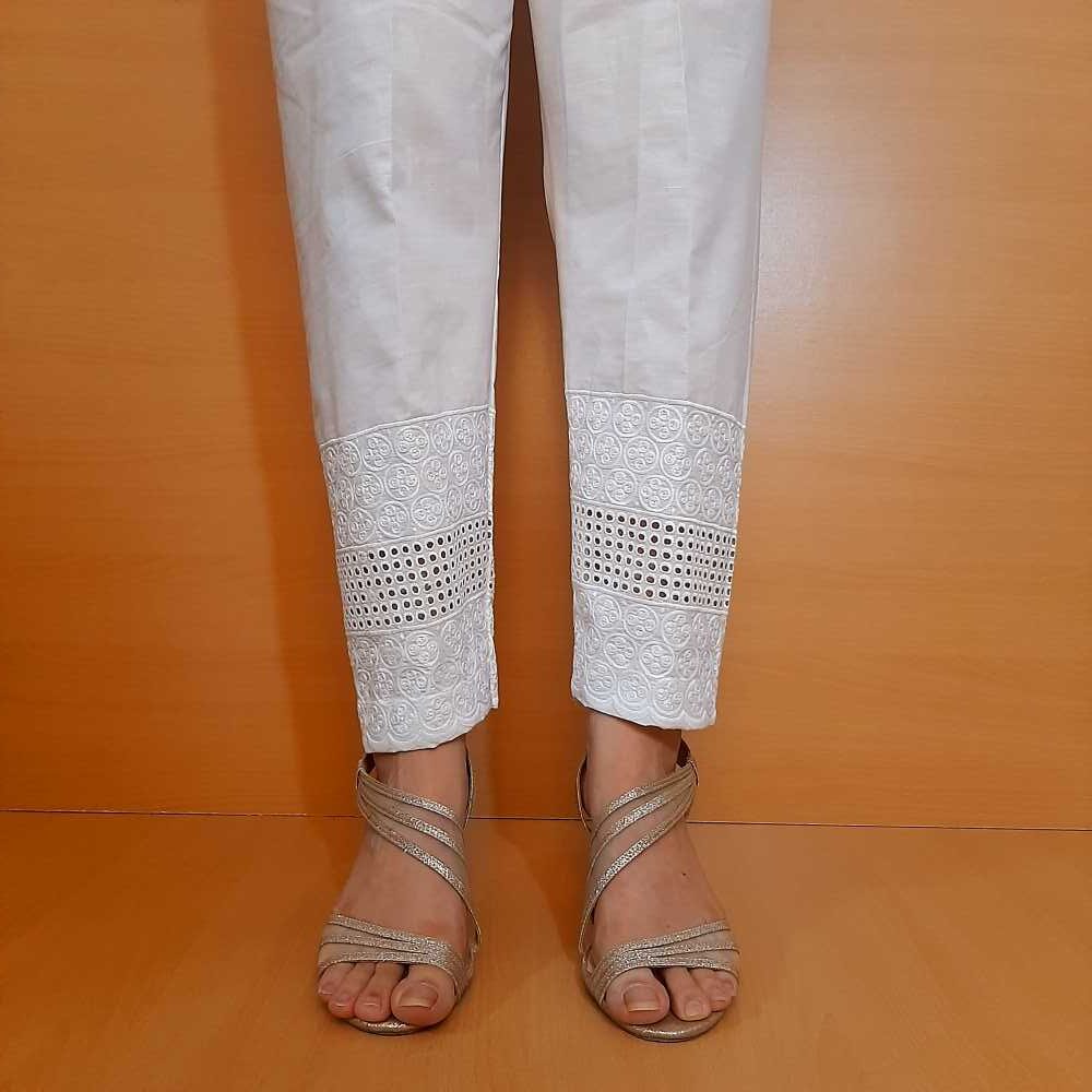 White best sale embroidered pants